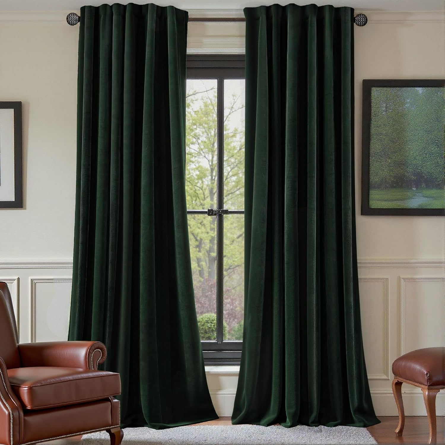 Nemia Dark Green Velvet Curtains for Luxurious Bedroom Decor
