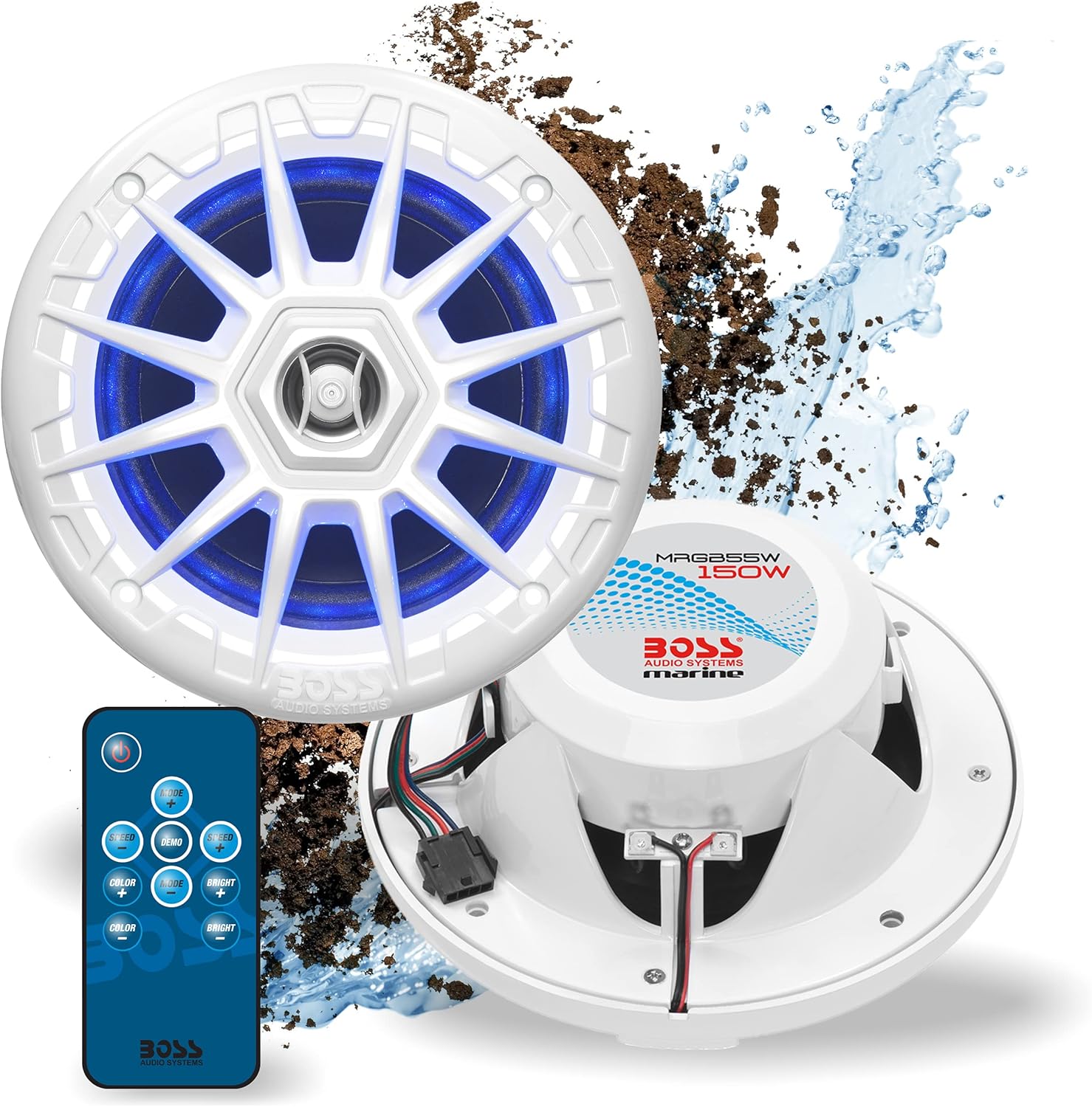 BOSS Marine Speakers - Weatherproof, 150W, Multi-Color Illumination