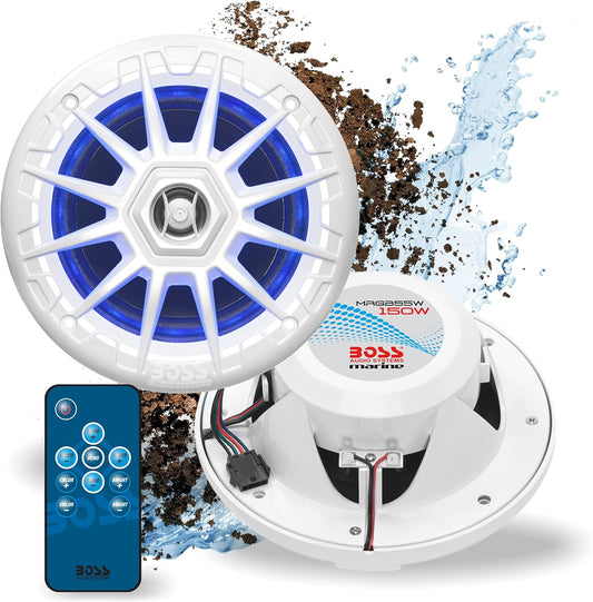 BOSS Marine Speakers - Weatherproof, 150W, Multi-Color Illumination