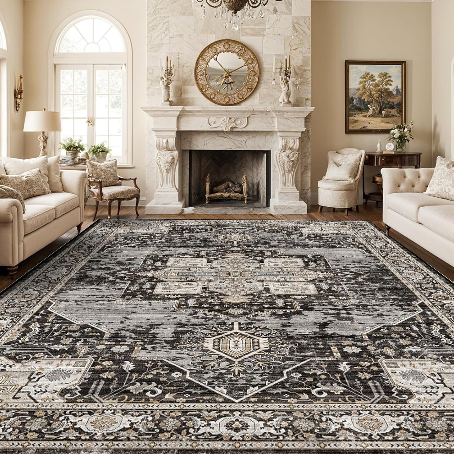 RUUGME Washable 10x14 Area Rug - Soft Vintage Lightweight Carpet
