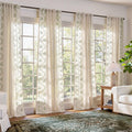 Floral Linen Curtains Set 4 Panels 84 in - Sage Green Embroidered