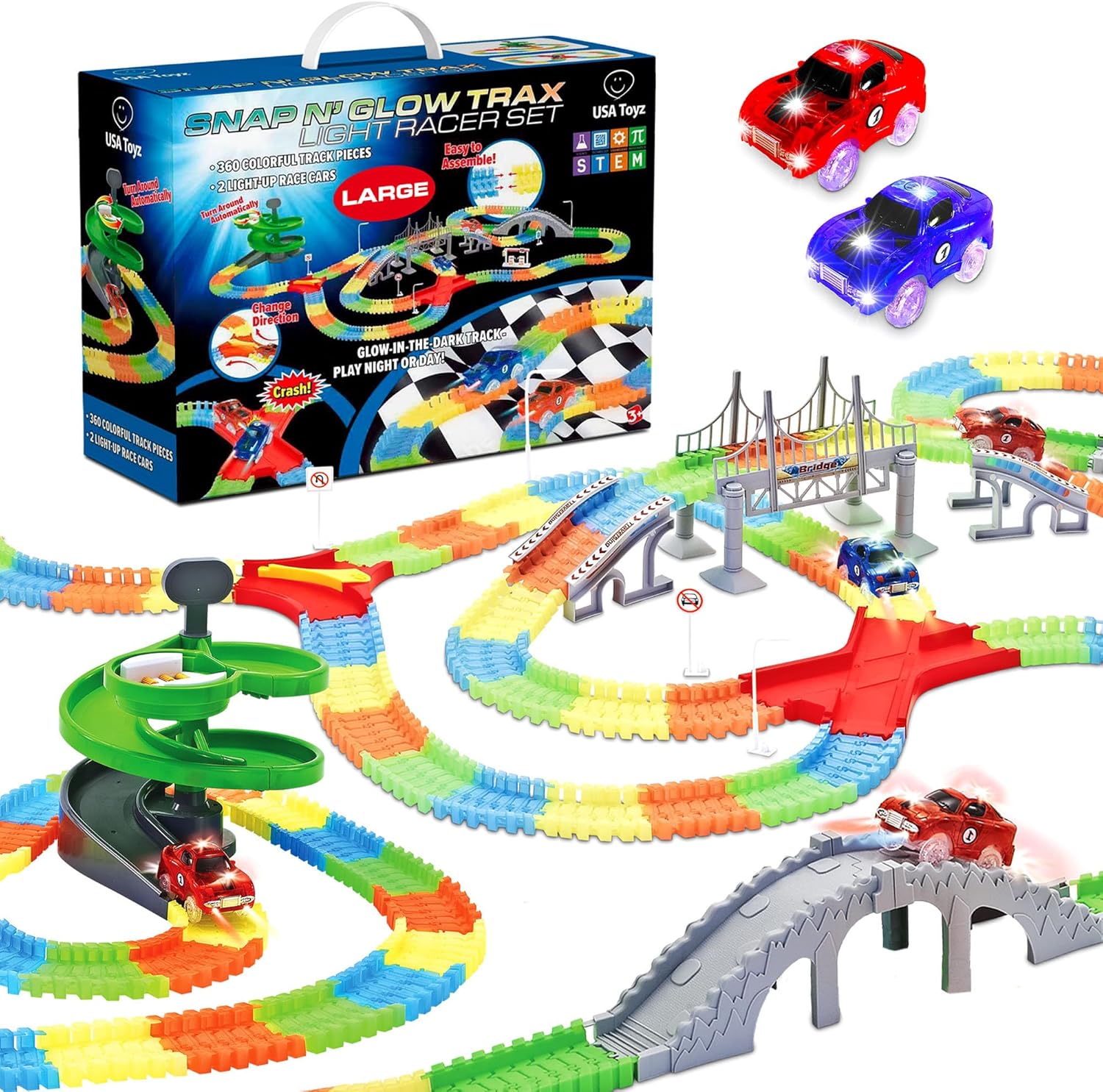 USA Toyz Large Glow Trax Race Tracks Set for Kids Fun