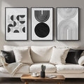 Large Framed Black and White Abstract Wall Art Set of 3 - Modern