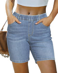 luvamia Jean Shorts for Women Trendy Pull On Mid Rise Elastic Waist