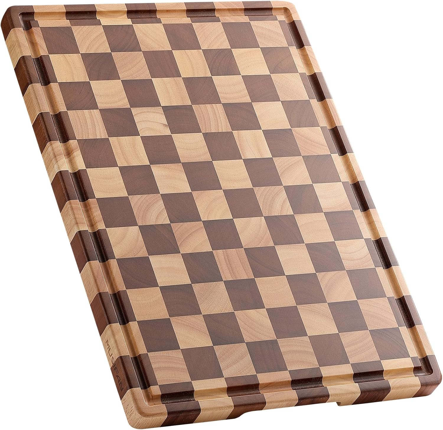 Acacia Wood Cutting Board with Grooves & Handles for Kitchen