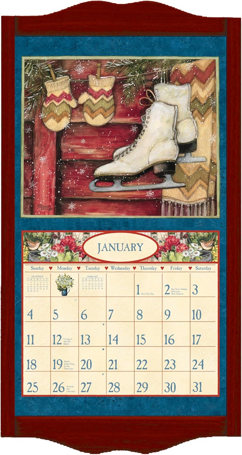 Lang Classic Wall Calendar Frame in Vintage Red for Organization