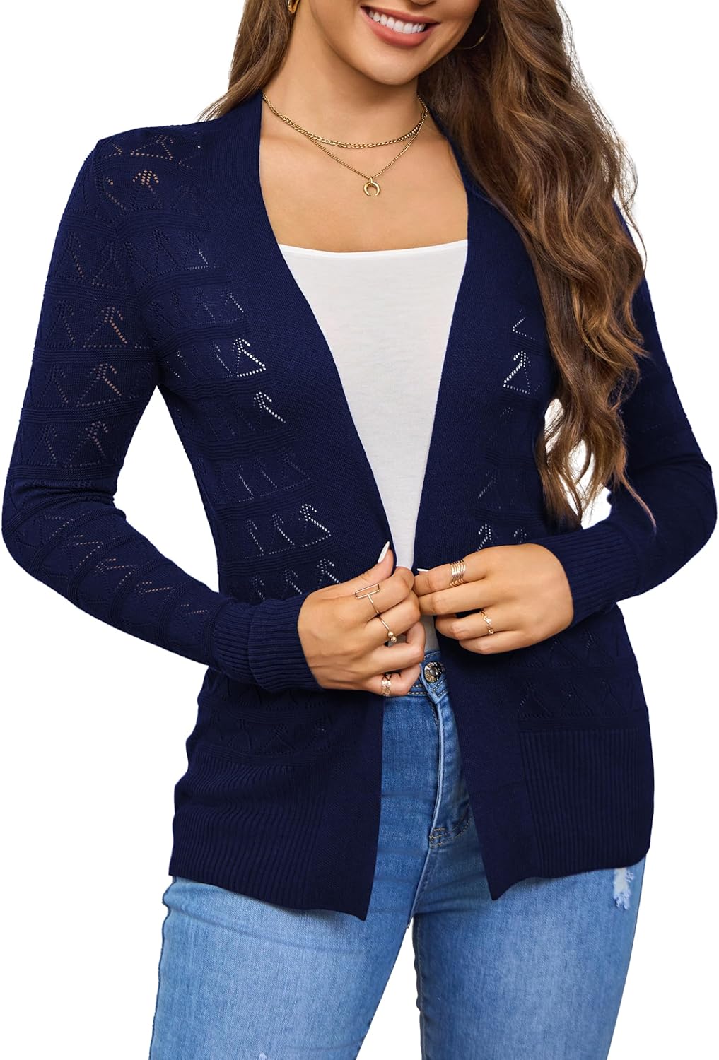 VOIANLIMO Women's Open Front Casual Long Sleeve Cardigan