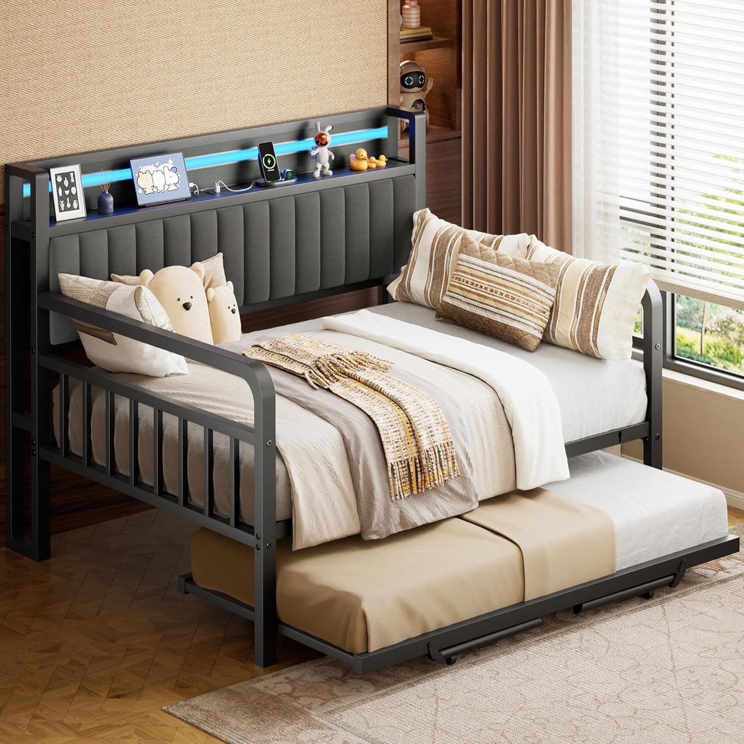 Versatile Daybed with Trundle and LED Light for Any Room