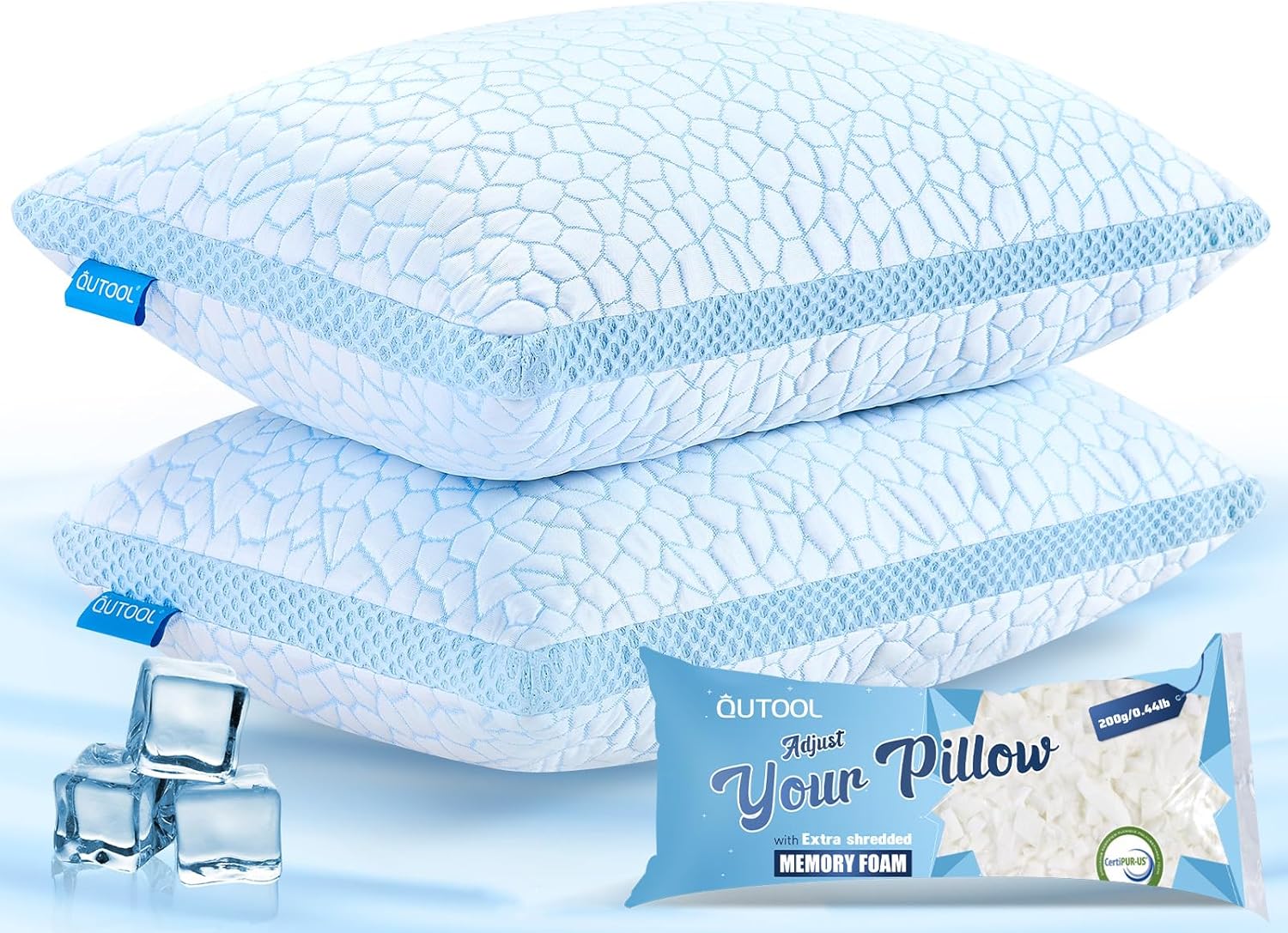 QUTOOL Double Sided Cooling Pillow for Hot Sleepers Set of 2