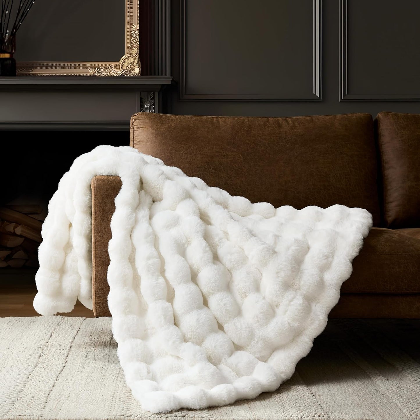 Luxury Bubble Throw Blanket for Couch, Sofa and Bed - Ivory White