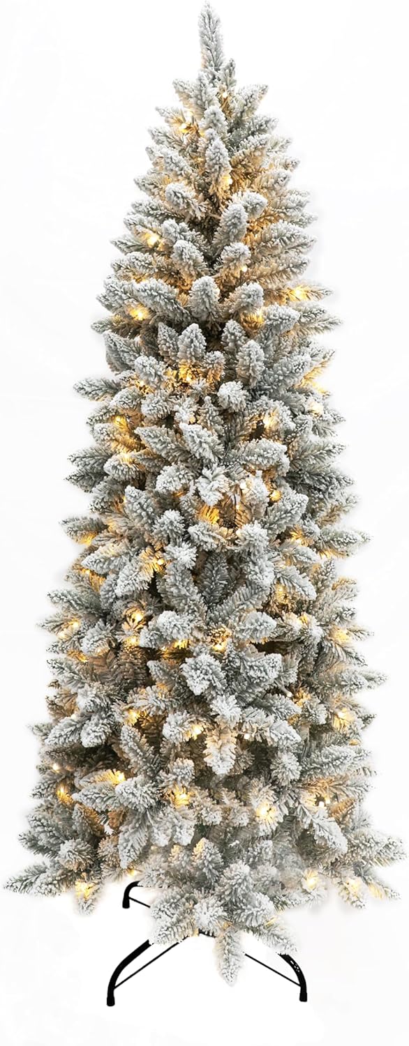Prelit Snow Flocked Pencil Christmas Tree for Holiday Decor