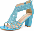 Women's Rhinestone Sparkly Chunky Block Heel Sandals - 2.95in Comfort