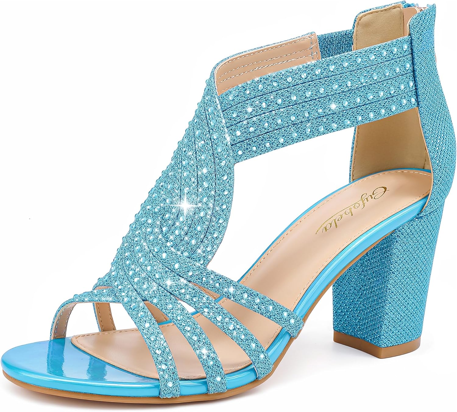 Sparkly Chunky Block Heel Sandals for Wedding and Formal Events