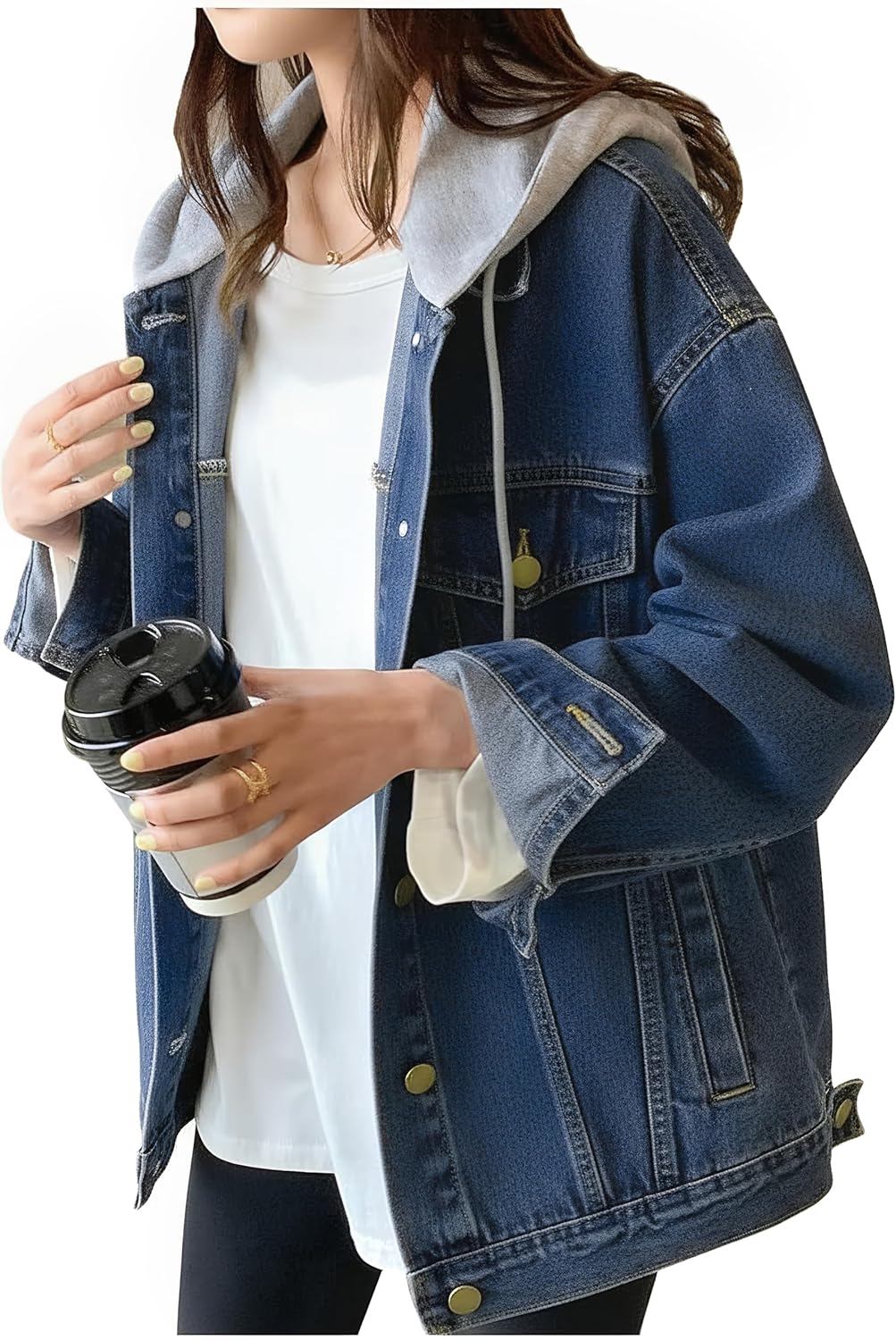 LifeShe Women's Oversized Distressed Denim Jacket with Hood