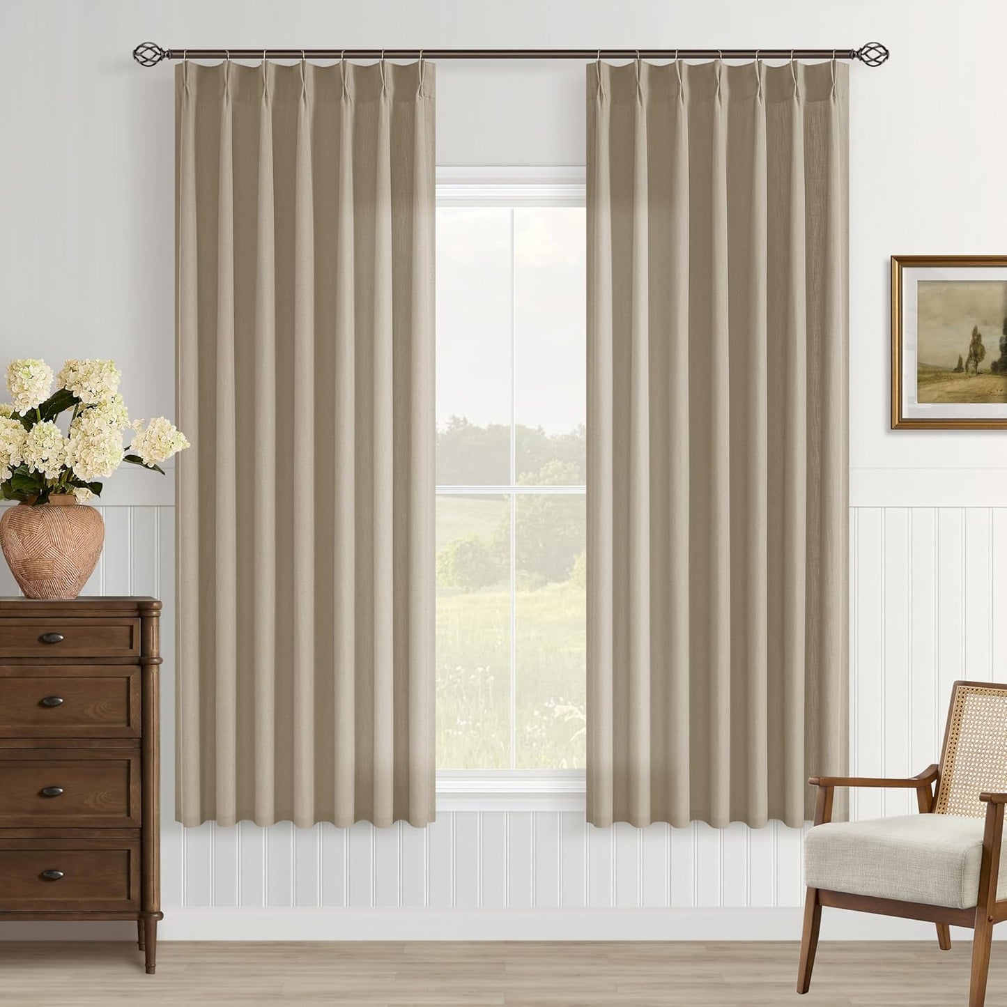 Khaki Tan Linen Kitchen Curtains for Light Filtering Privacy