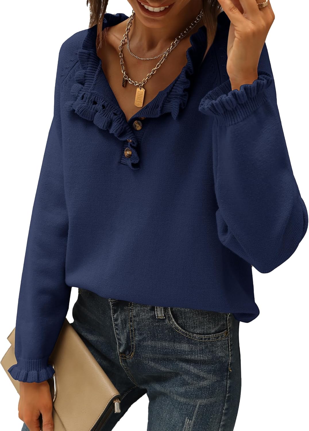 BTFBM Womens Sweaters Long Sleeve Ruffle Casual Pullover Tops