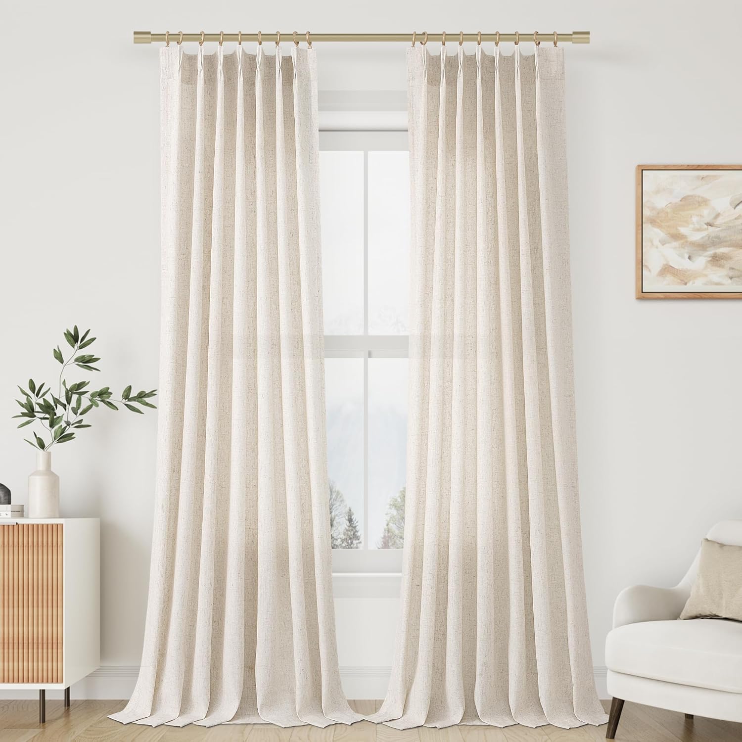 Elegant Pinch Pleat Linen Curtains 96 Inches Long for Home
