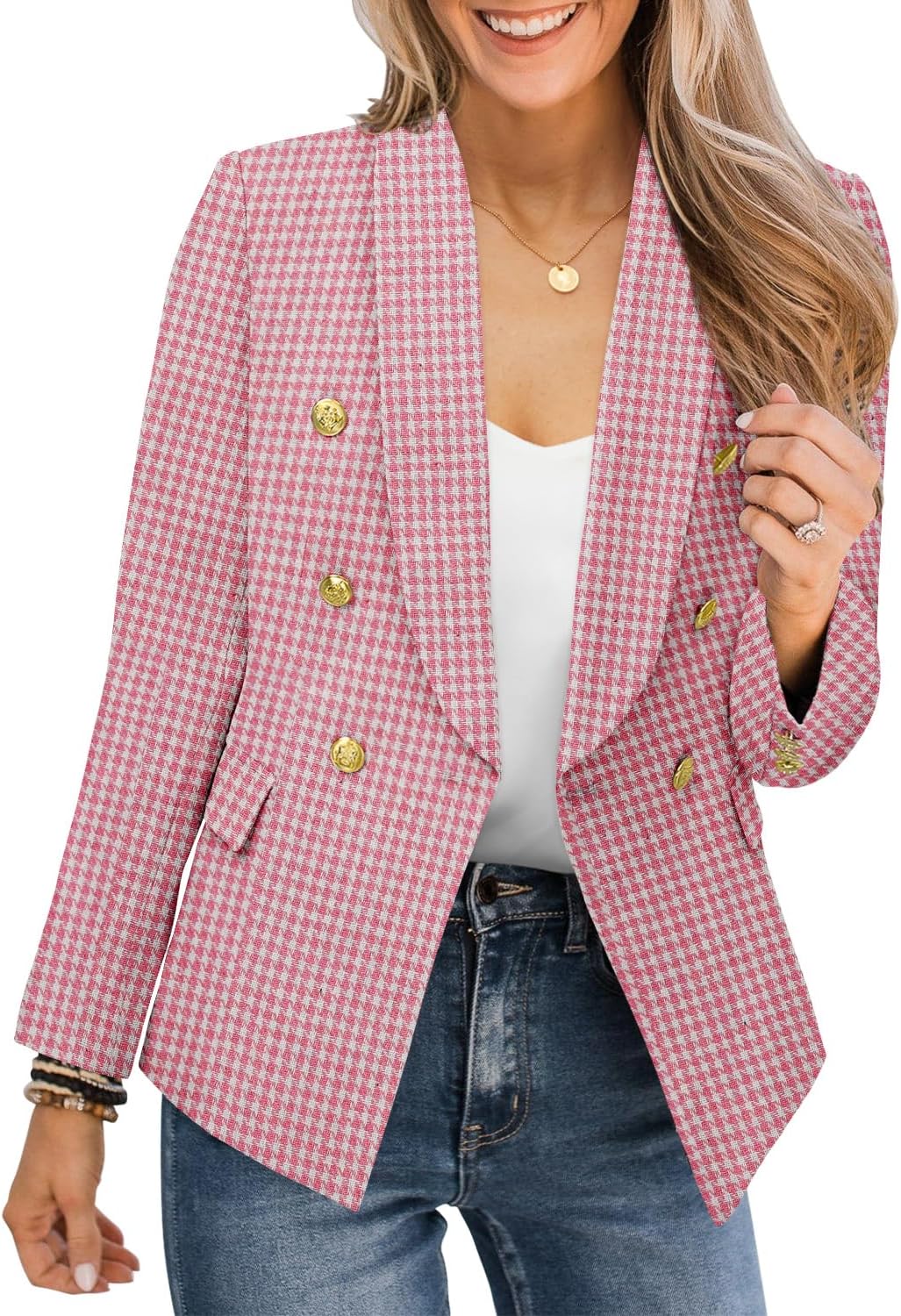 CRAZY GRID Womens Casual Blazer Jacket with Gold Button Style
