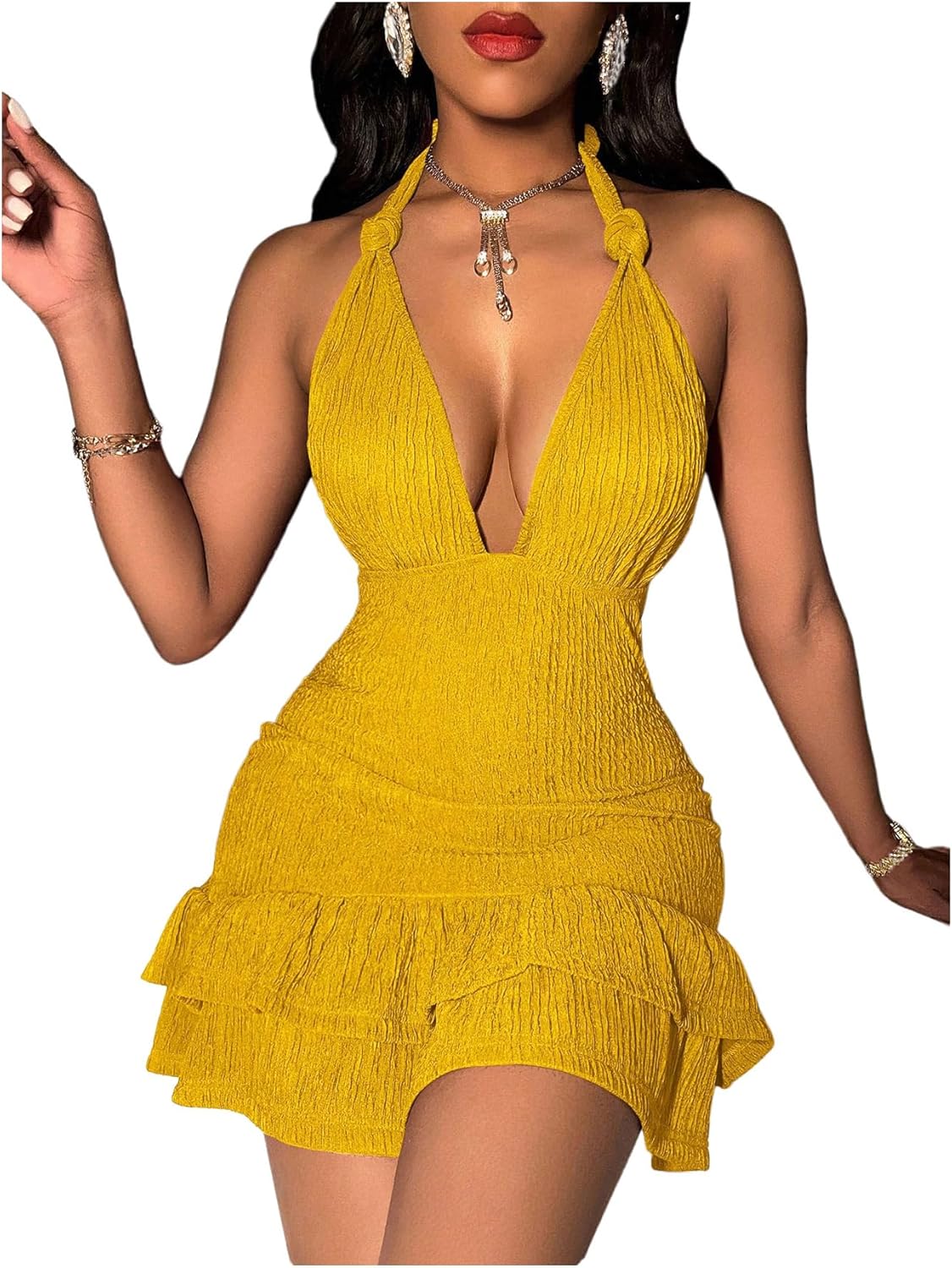 SOLY HUX Women's Summer Halter Bodycon Mini Dress for Parties