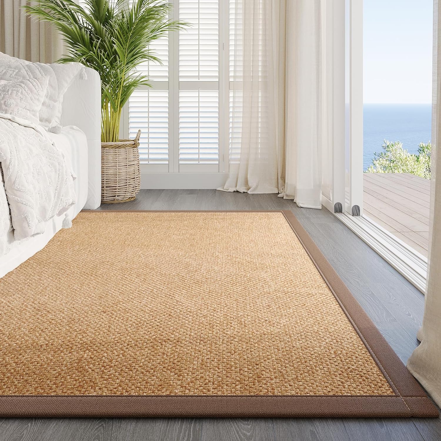Washable Area Rug 5x7 Large Jute Like Rug for Living Room
