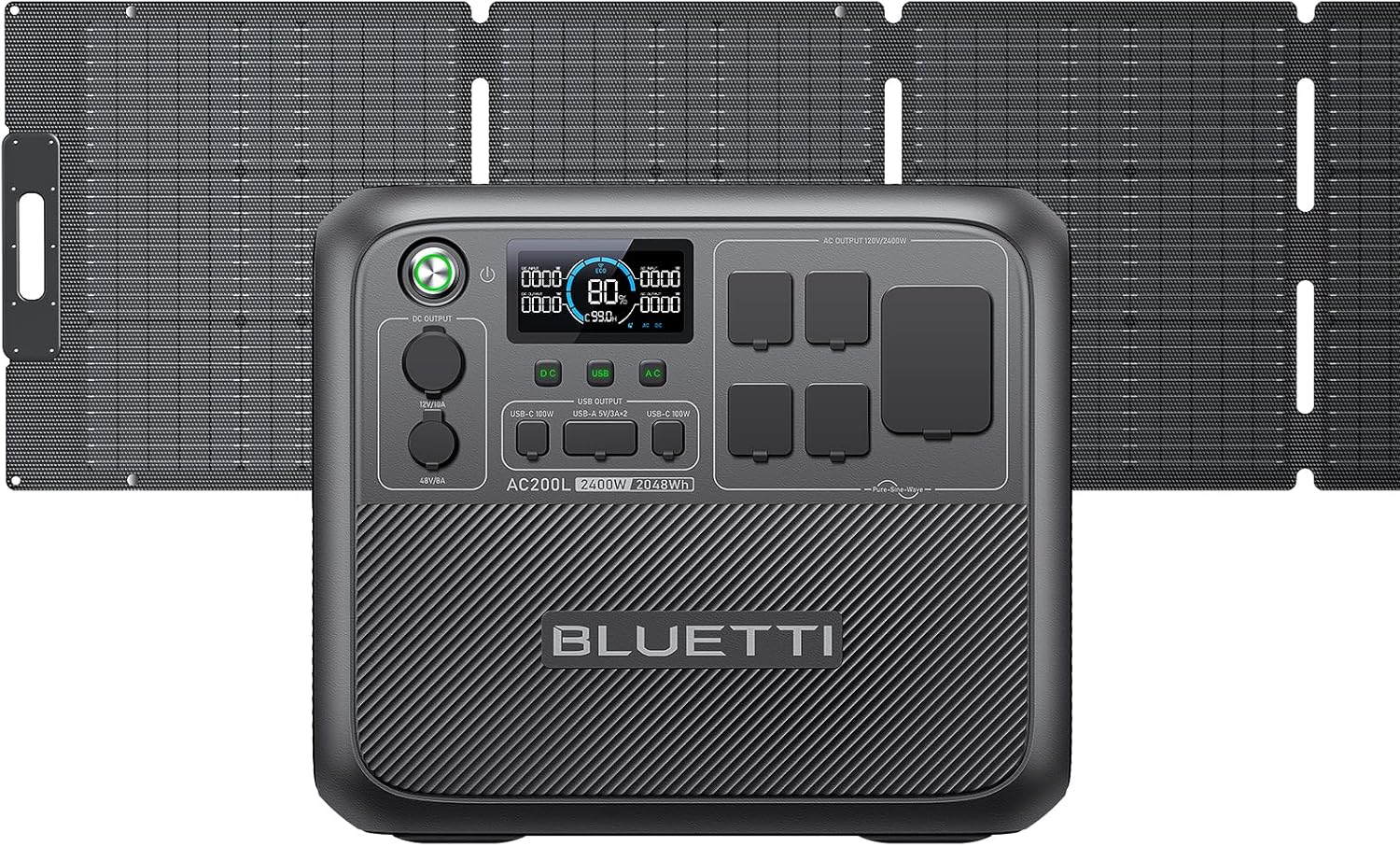BLUETTI Solar Generator with 2,048Wh Battery - 3,600W Power for Camping & Emergencies