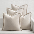 Decorative Linen Fringe Pillow Covers Set of 4 - Neutral Beige 18x18