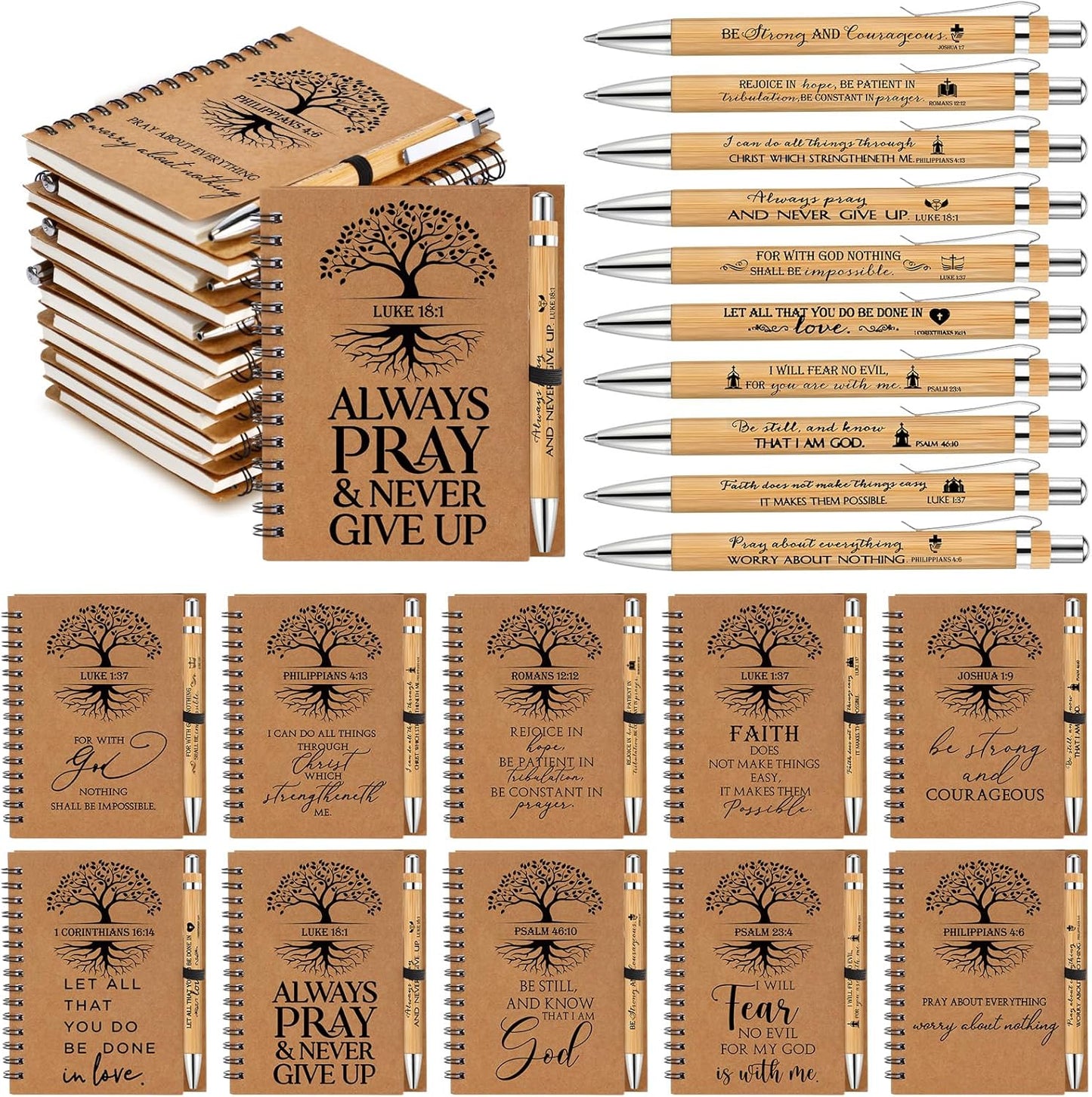 Christian Gifts Bulk Set with Notebooks and Bible Verse Pens