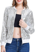 KANCY KOLE Womens Sequin Jacket with Pockets - Party Bomber Blazer you