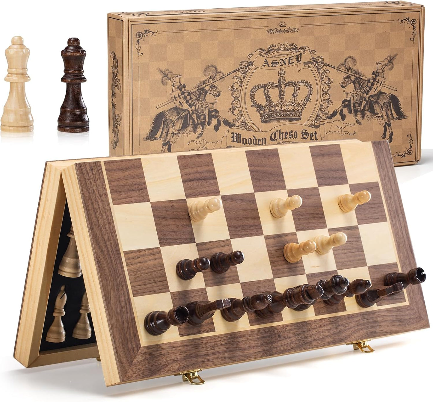 15 Upgraded Magnetic Chess Set - Crafted Wooden Board with Magnets