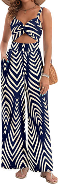 Womens Wide Leg Summer Jumpsuit - V Neck Twist One Piece