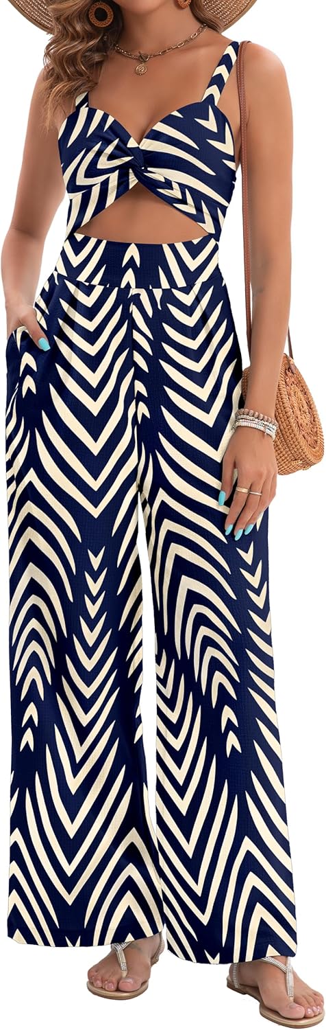 Womens Summer Jumpsuits Dressy Sexy V Neck Twist One Piece