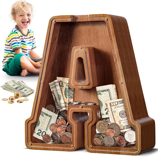 Summidate Large Wooden Piggy Bank for Kids and Adults Gift