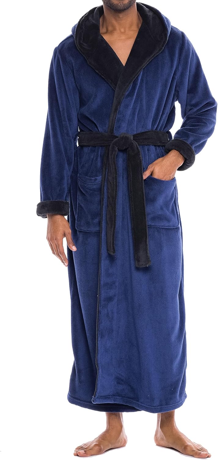 Plush Fleece Hooded Mens Bathrobe for Big and Tall Comfort