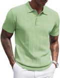 Mens Knit Polo Shirt Short Sleeve Ribbed Textured Lightweight - Casual