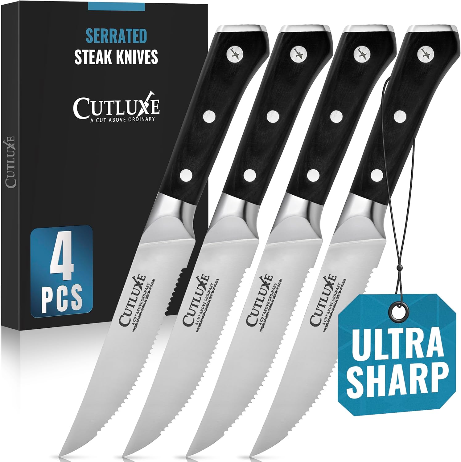 Cutluxe Steak Knives Set of 4 - High Carbon German Steel