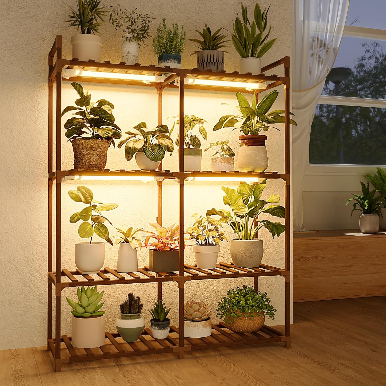 Bamworld Plant Stand with Grow Lights for Indoor Plants