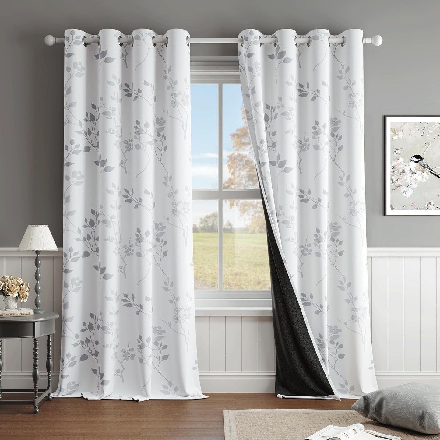 Beauoop Floral Blackout Curtains 90 Inches Long for Privacy