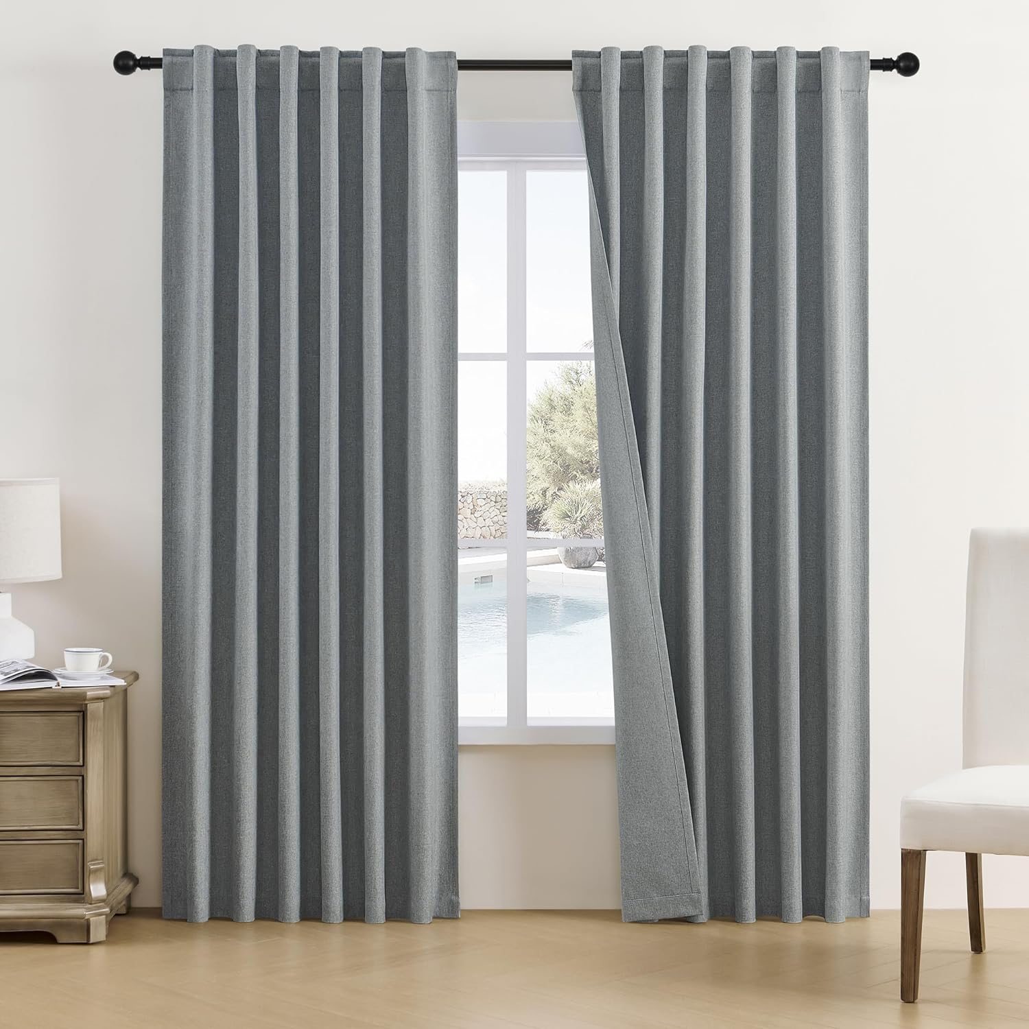 DUALIFE Dark Grey Room Darkening Curtains