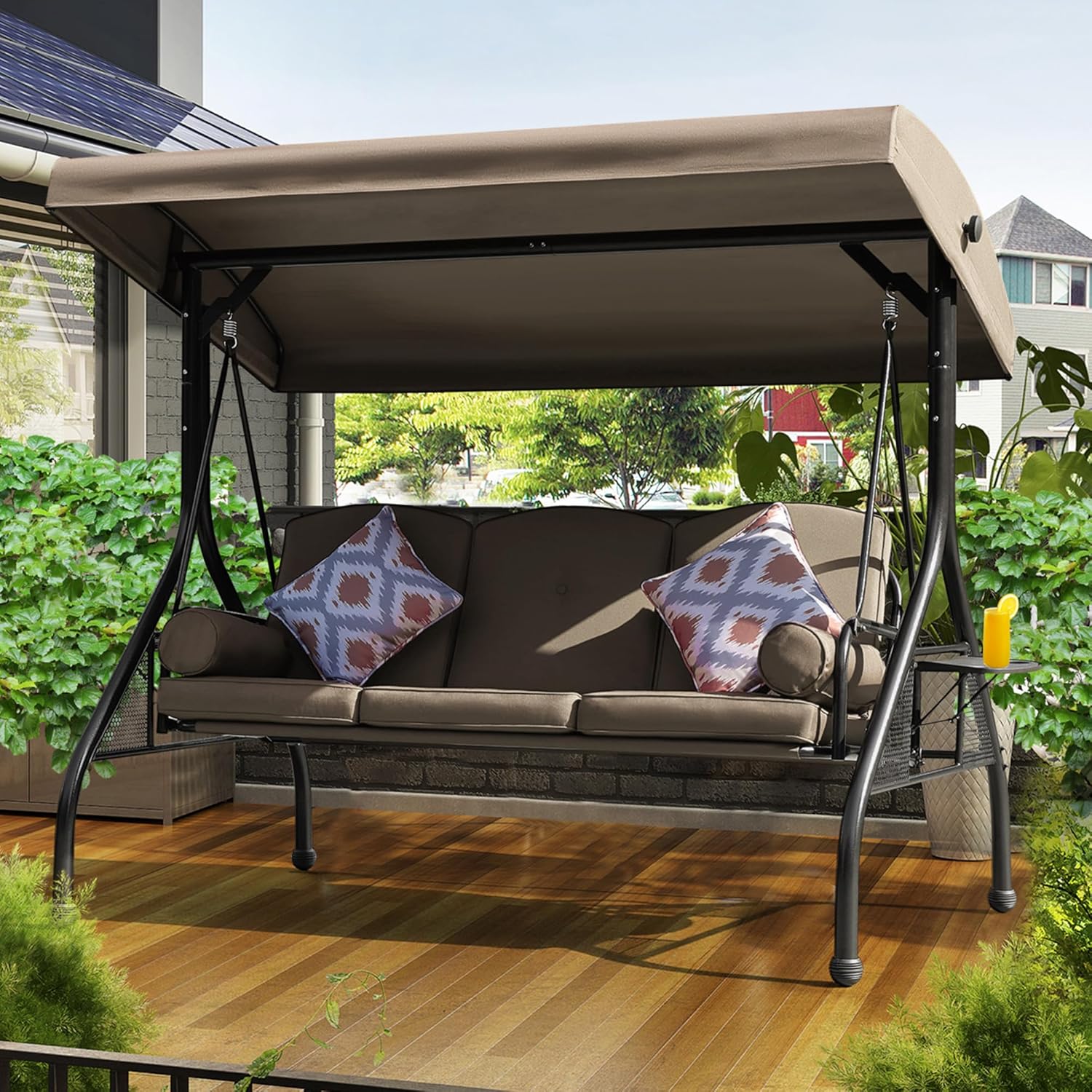 NOBLEMOOD Patio Porch Swing: 3-Seat Outdoor Swing with Canopy
