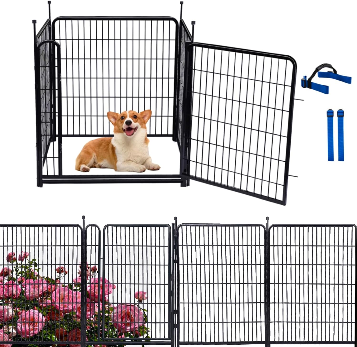 32 in Garden Fence Panels with Low Threshold Gate for Dogs