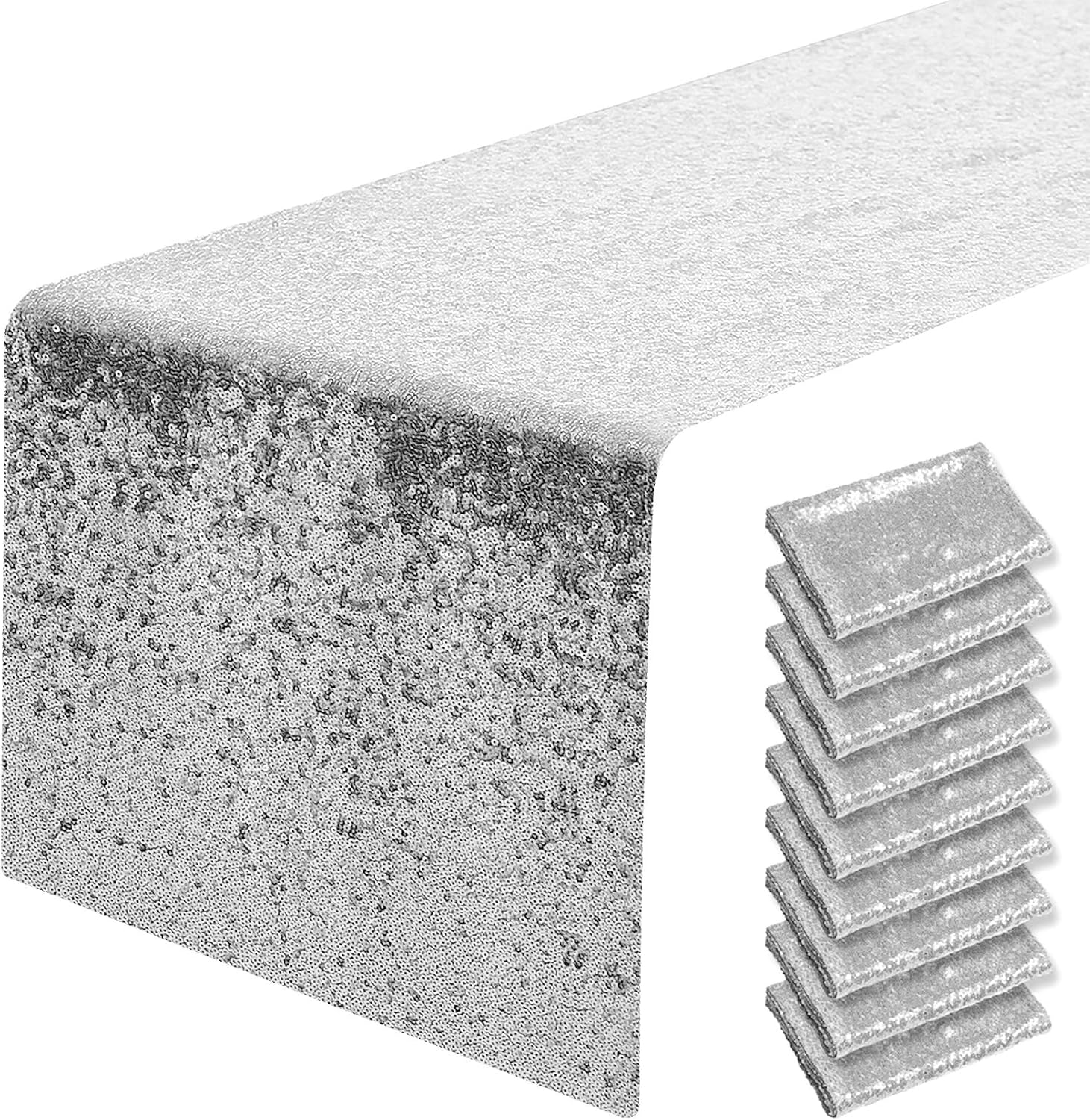 12 x 108 inches Silver Sequin Table Runner for Events and Parties
