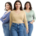 Emmalise Women's Plus Size V-Neck Long Sleeve Tee for Everyday Wear