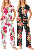 Womens 2-Pack Pajama Sets Short Sleeve Lounge - Soft Printed