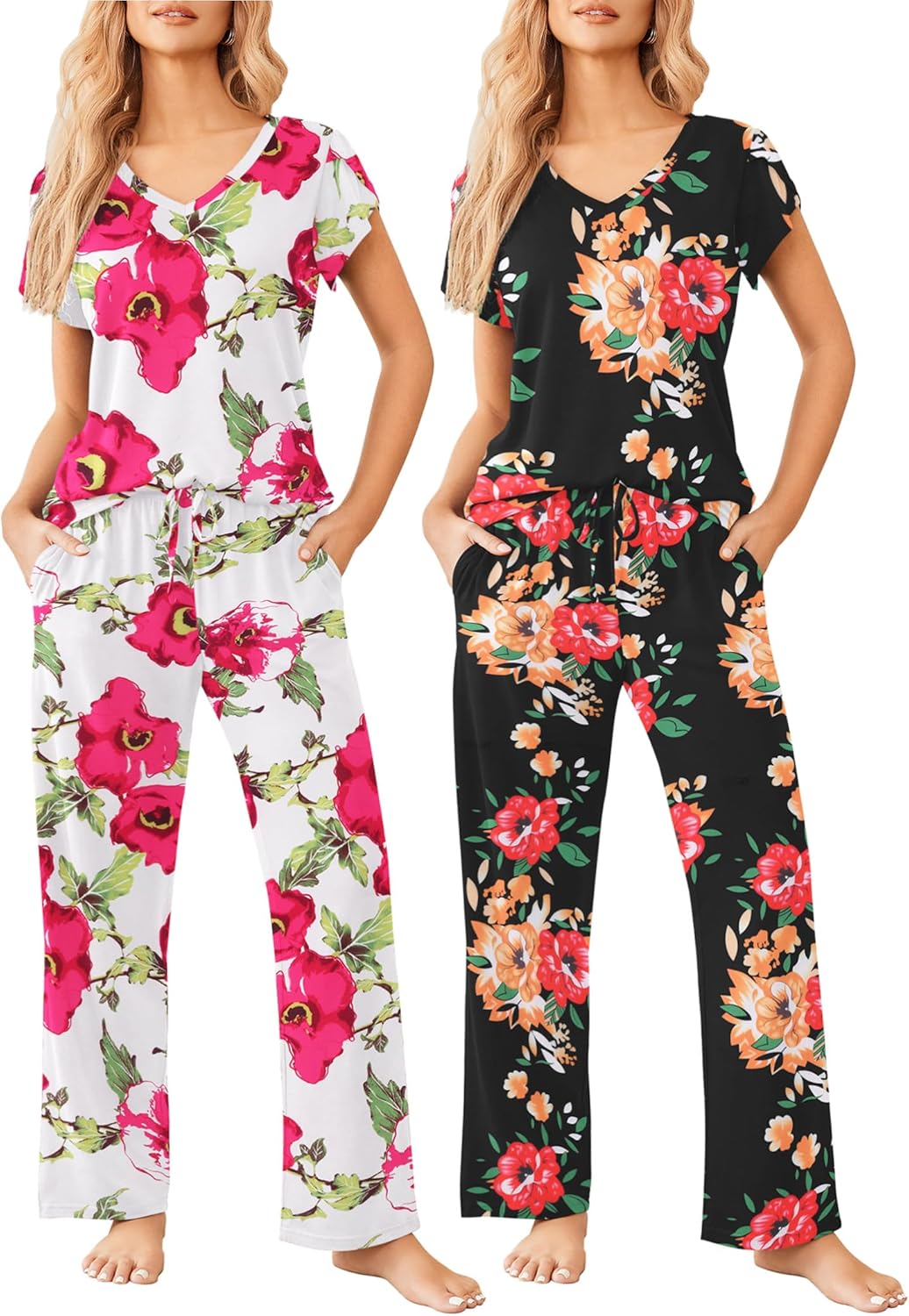 Ekouaer 2 Pack Womens Pajamas Short Sleeve Sleepwear Sets