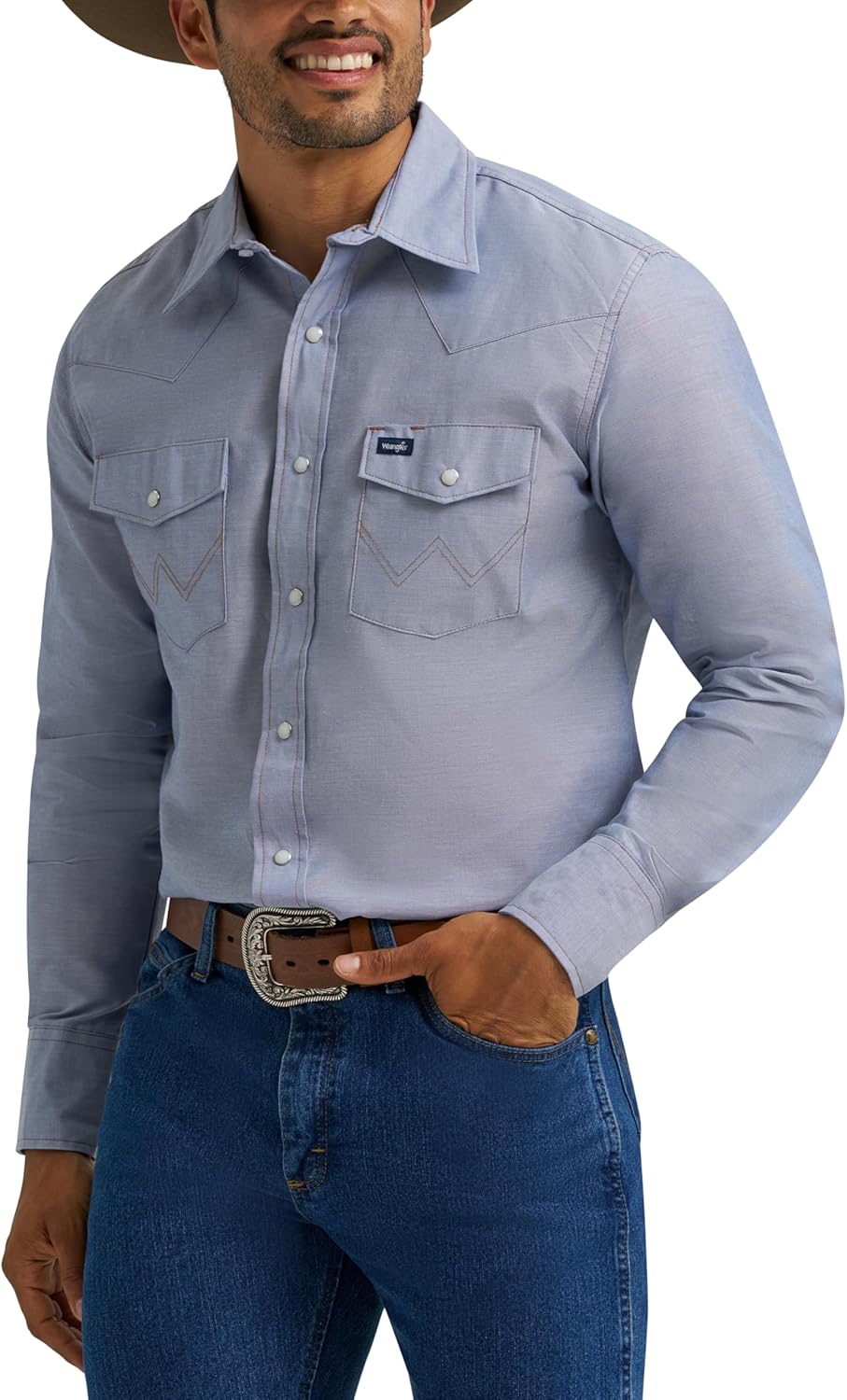 Wrangler Men's Cowboy Cut Western Chambray Long Sleeve Shirt