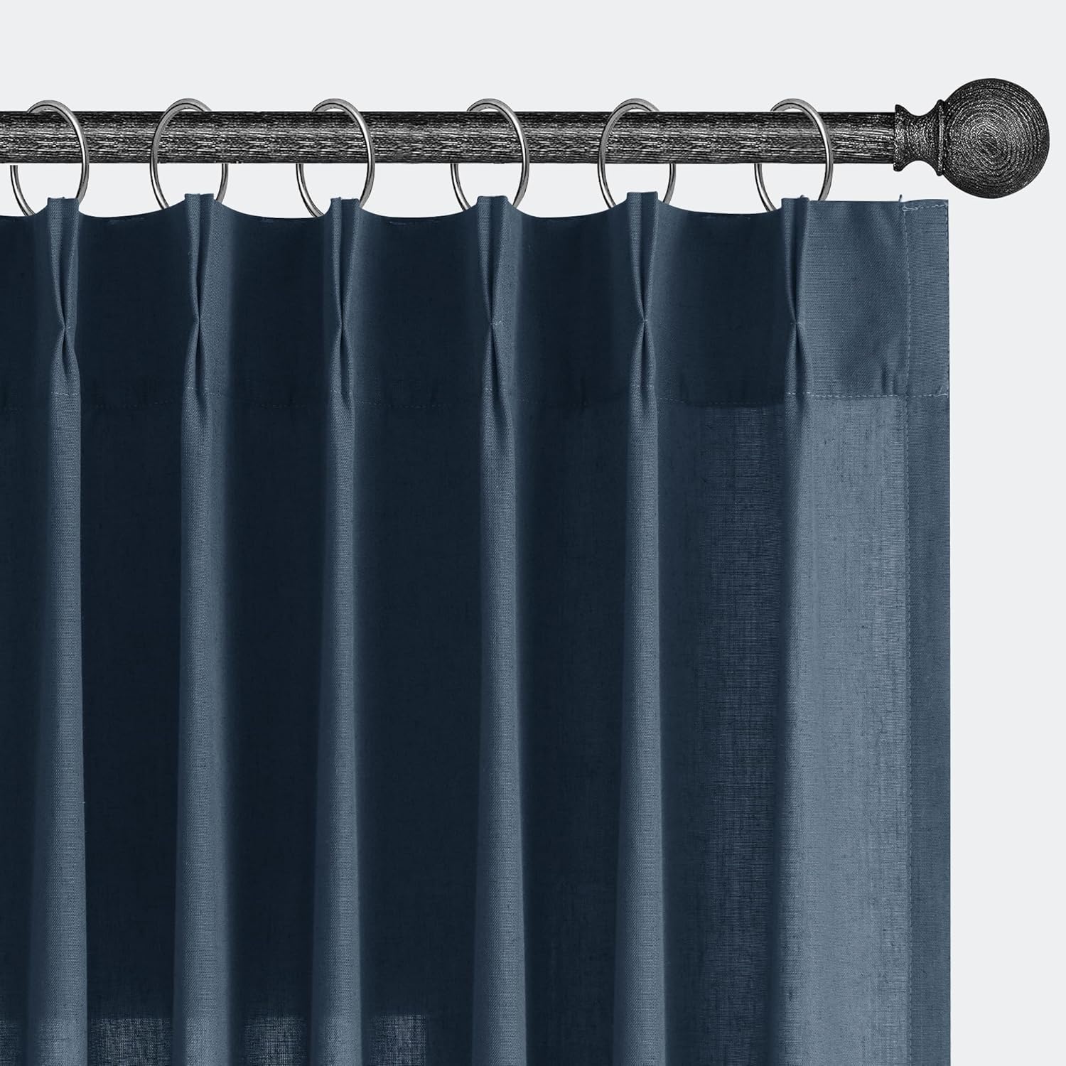 Denim Blue Pinch Pleated Linen Curtains for Elegant Living Spaces