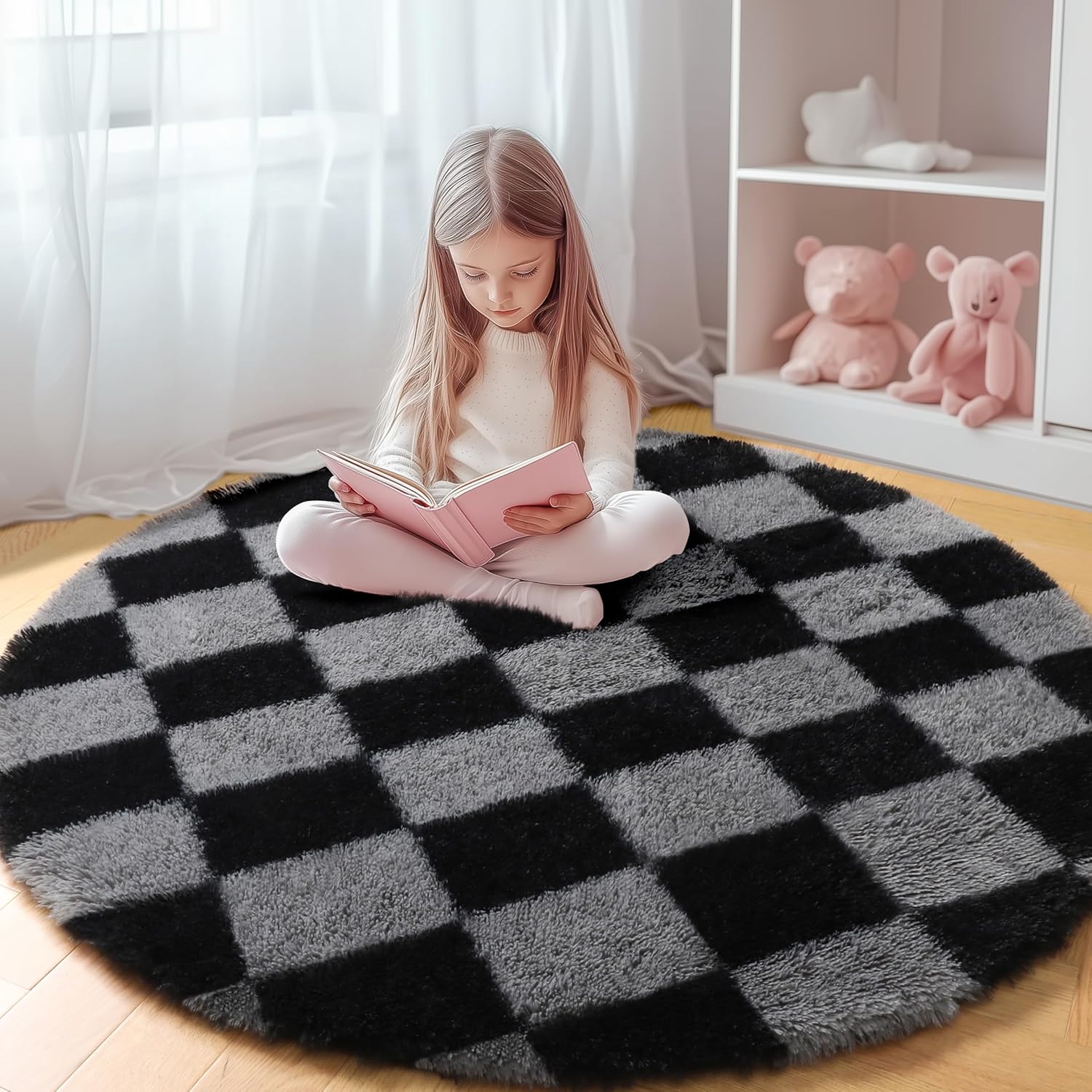 KICMOR Round Rugs 5ft Black and Grey Circle Area Rug Review