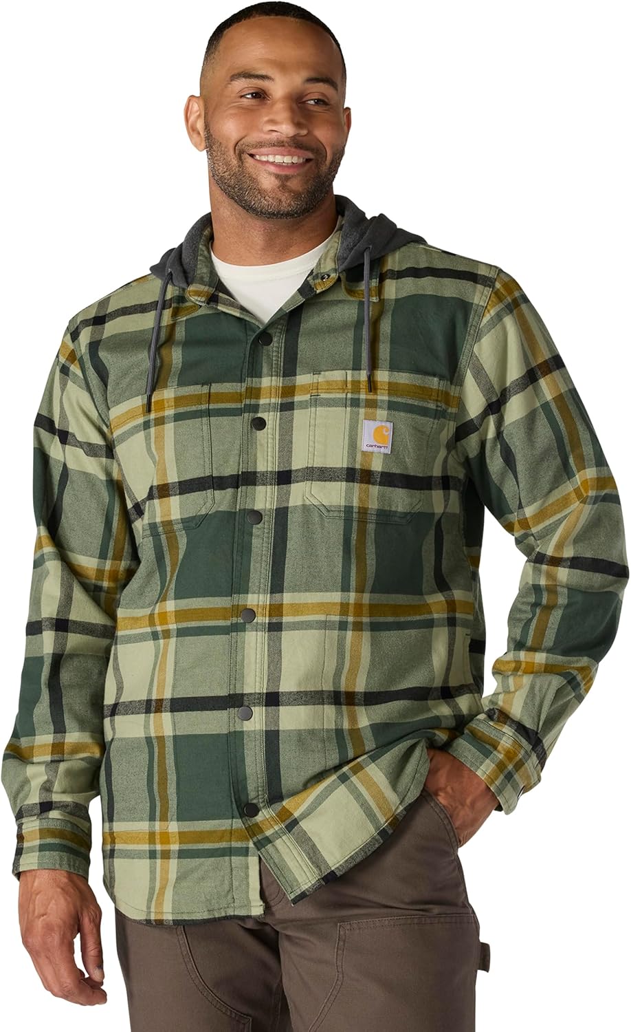 Carhartt Men's Rugged Flex Relaxed Fit Flannel Hooded Shirt Jac