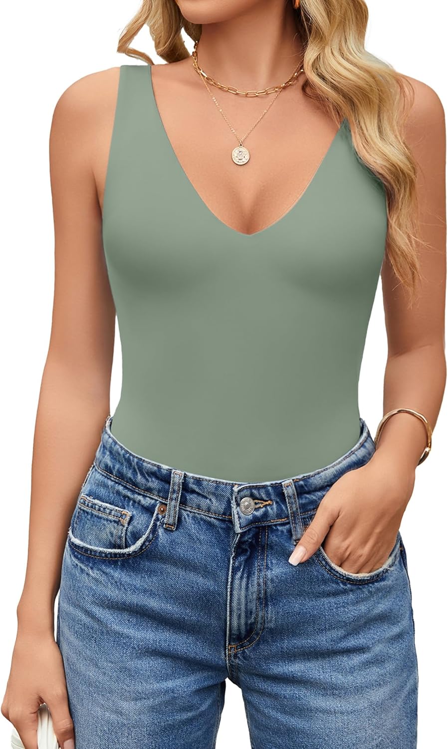 Avidlove Women's Sexy Plunge Deep V Neck Bodysuit for Outings