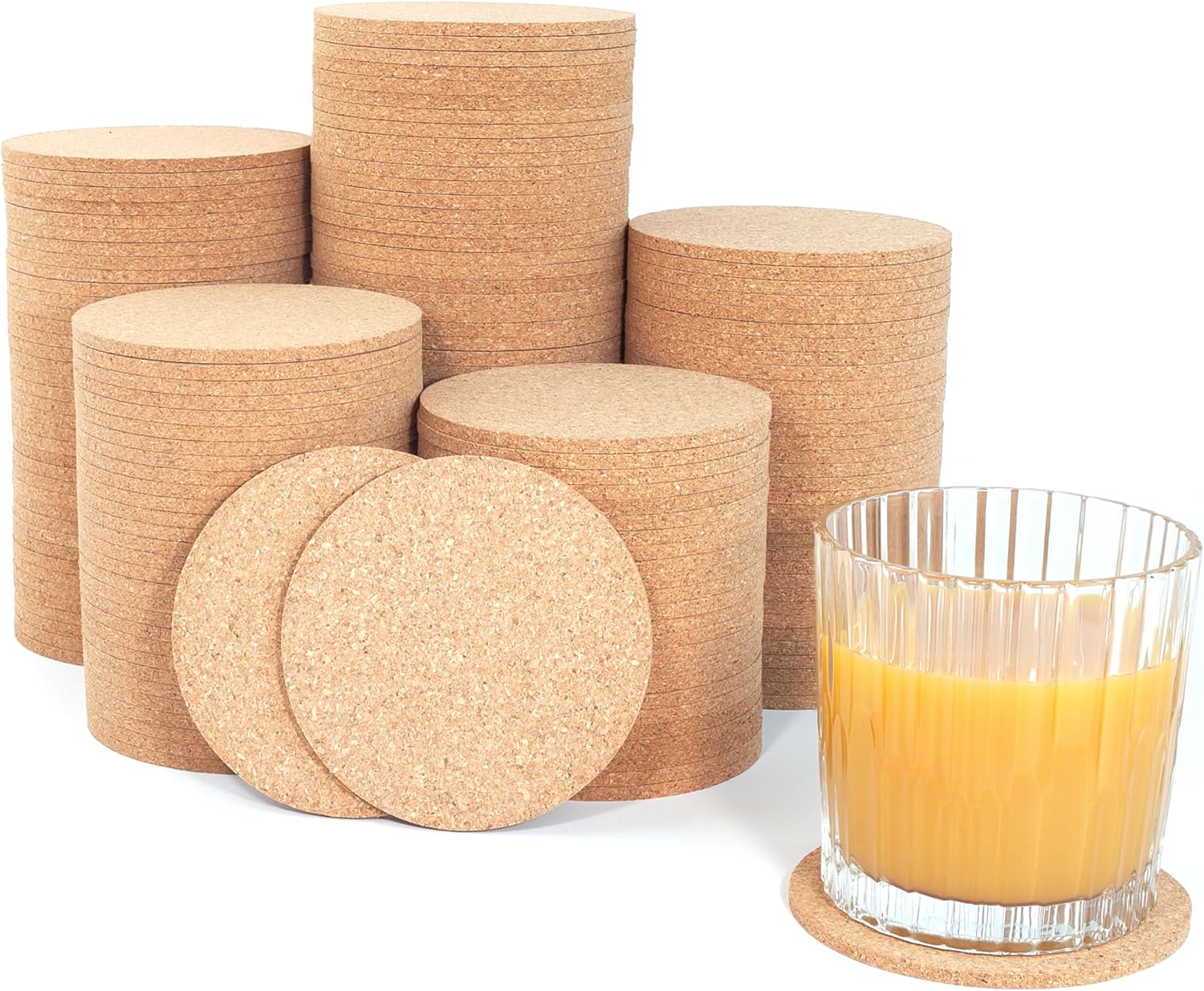 200-Pack Round Cork Coasters for Custom Engraving and Gifts